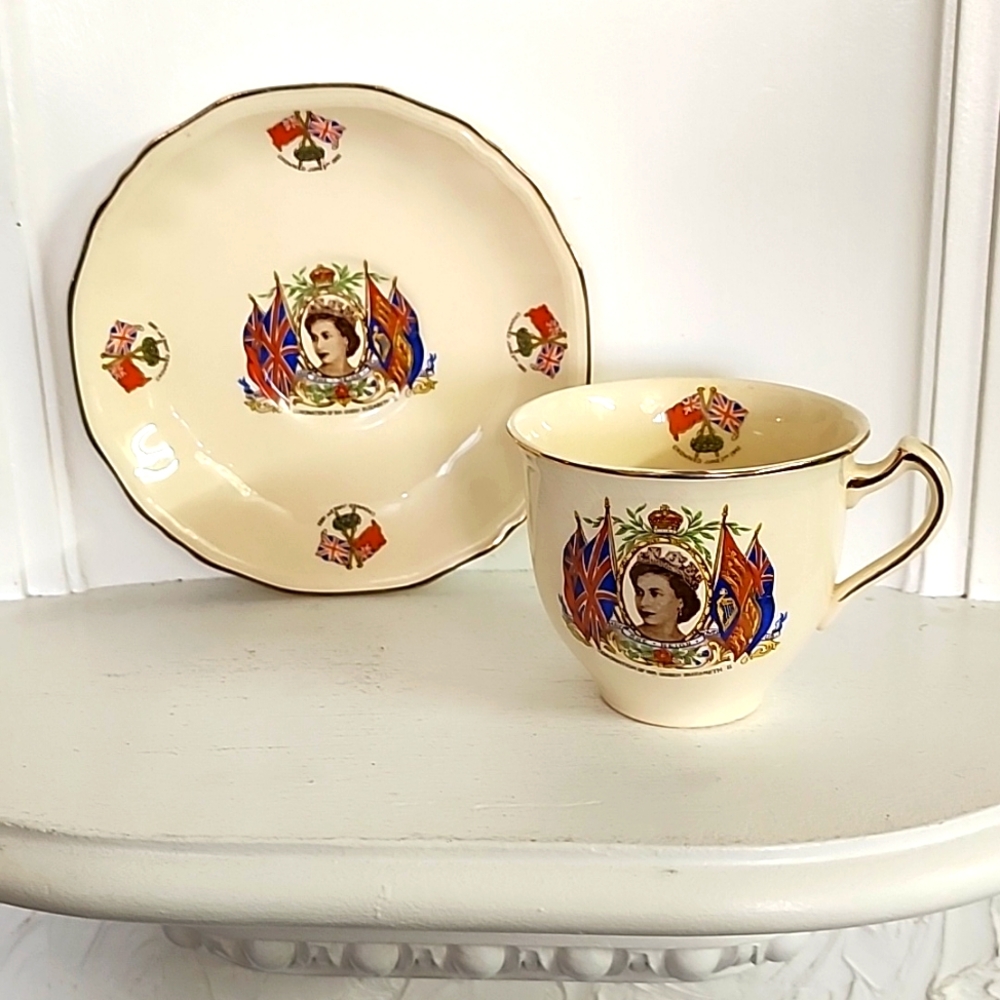 Queen Elizabeth Ii Coronation Cup & Saucer Vintage Alfred Meakin 1953
